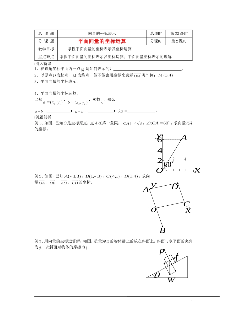 （新课程）2013高中数学 第23课时（平面向量的坐标表示）导学案 苏教版必修4_第1页