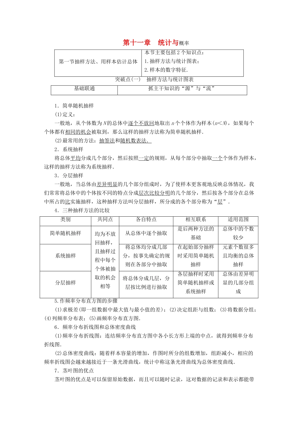 （江苏专版）高考数学一轮复习 第十一章 统计与概率学案 文-人教版高三全册数学学案_第1页