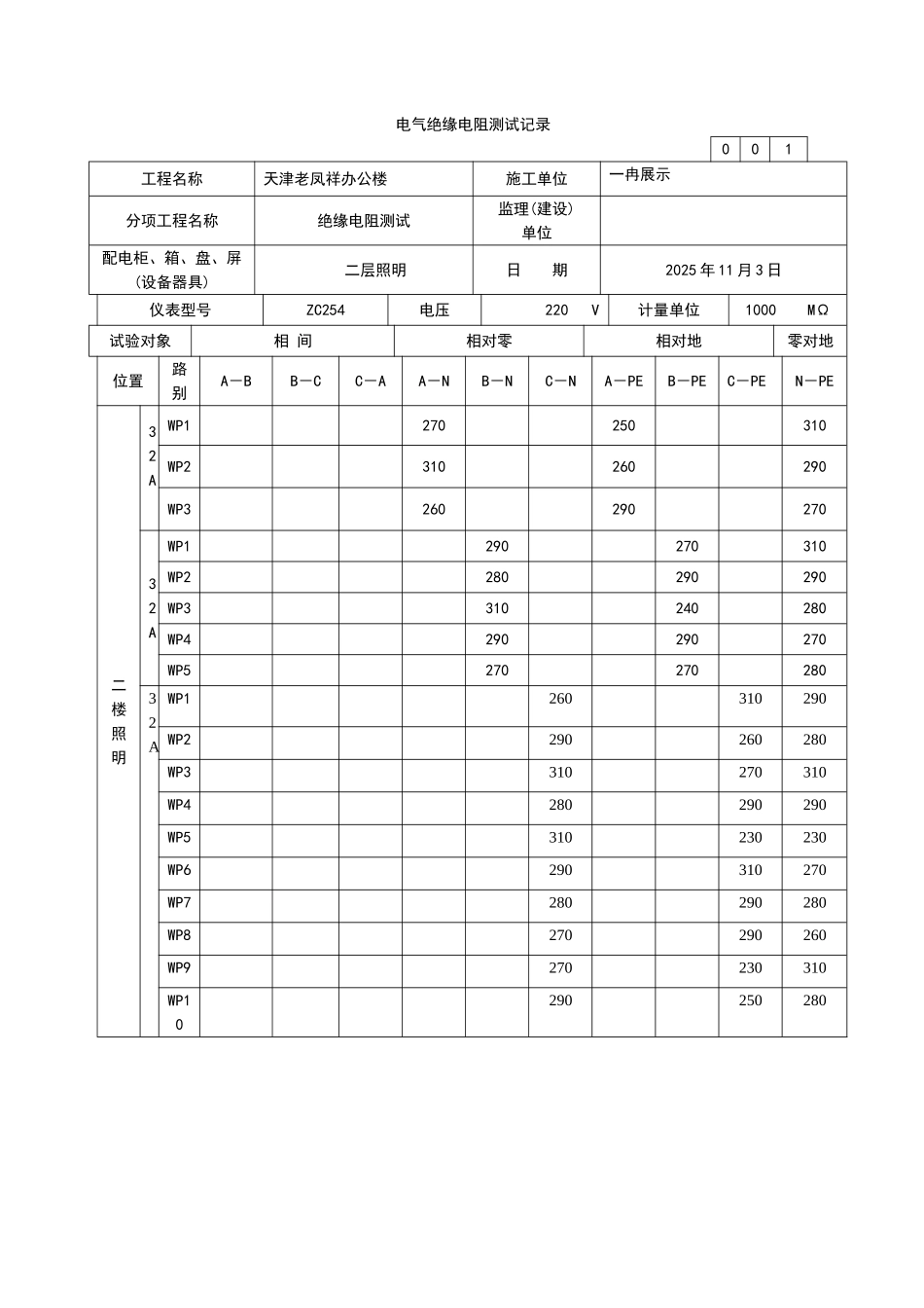 电气绝缘电阻测试记录_第2页