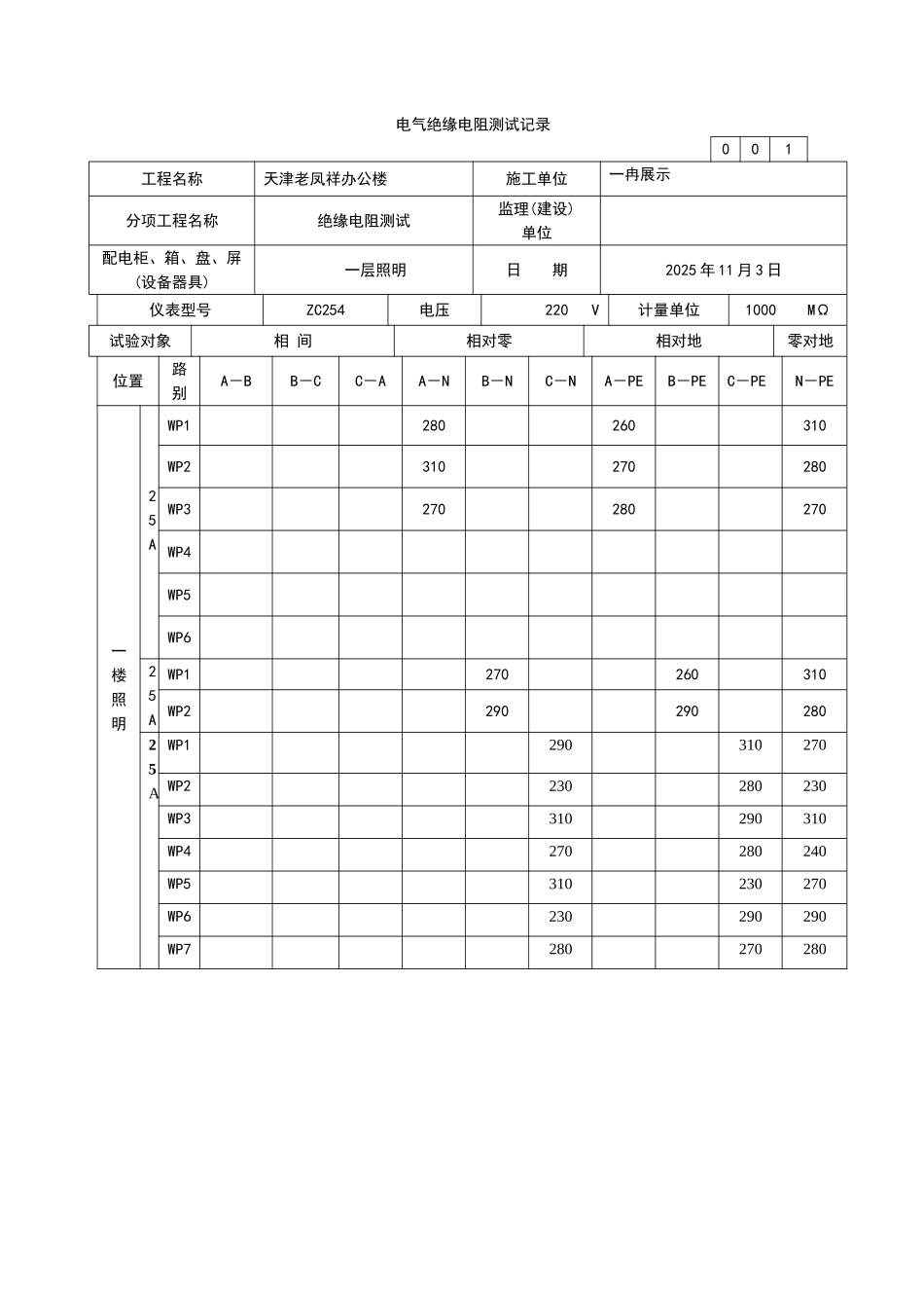 电气绝缘电阻测试记录_第3页