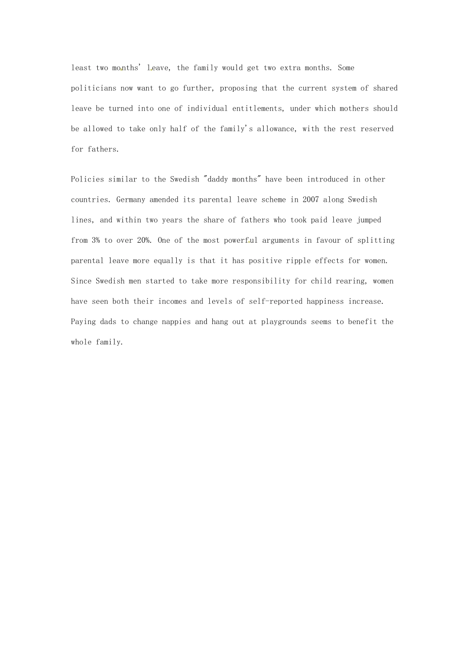 （每日一读）2014年高考英语8月考前突破 阅读理解能力 财经新闻 90%的瑞典爸爸们休产假素材_第2页