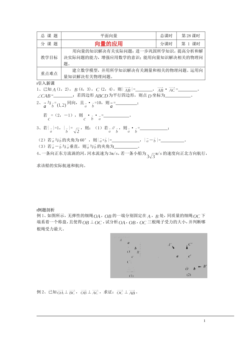（新课程）2013高中数学 第28课时（向量的应用）导学案 苏教版必修4_第1页