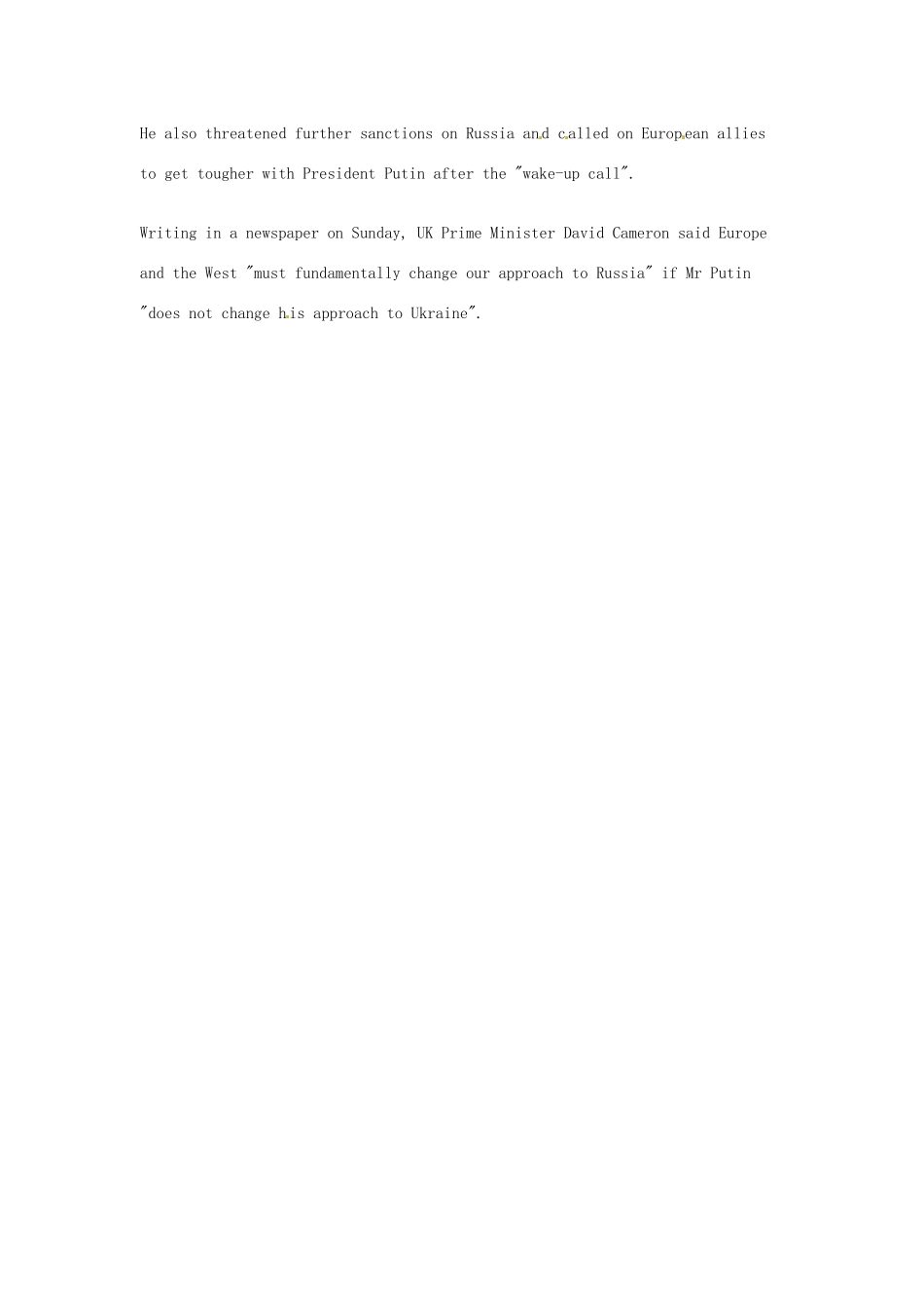 （每日一读）2014年高考英语8月考前突破 阅读理解能力 国际时事要闻 克里称马航MH17坠落与俄罗斯有关素材_第2页