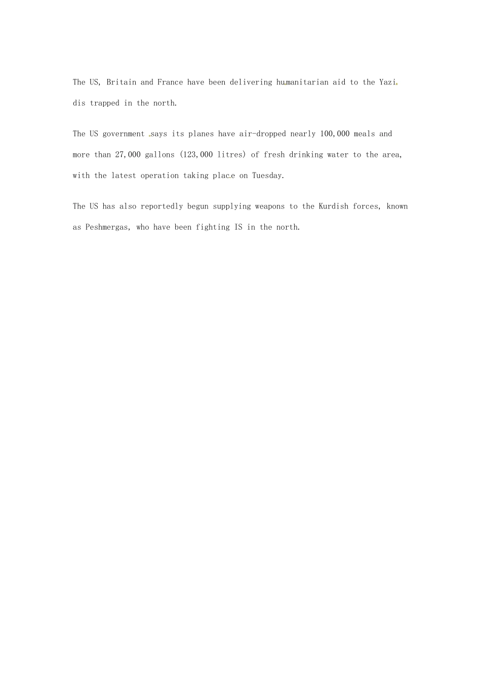 （每日一读）2014年高考英语8月考前突破 阅读理解能力 国际时事要闻 美国向库尔德地区派遣更多军事顾问素材_第2页
