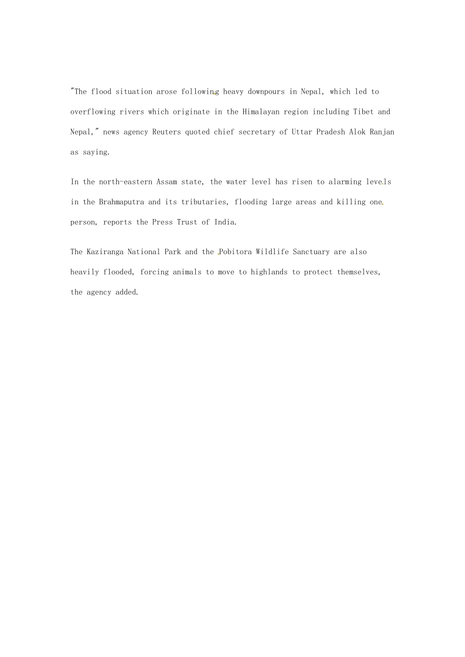 （每日一读）2014年高考英语8月考前突破 阅读理解能力 国际时事要闻 尼泊尔与印度遭暴雨袭击素材_第2页