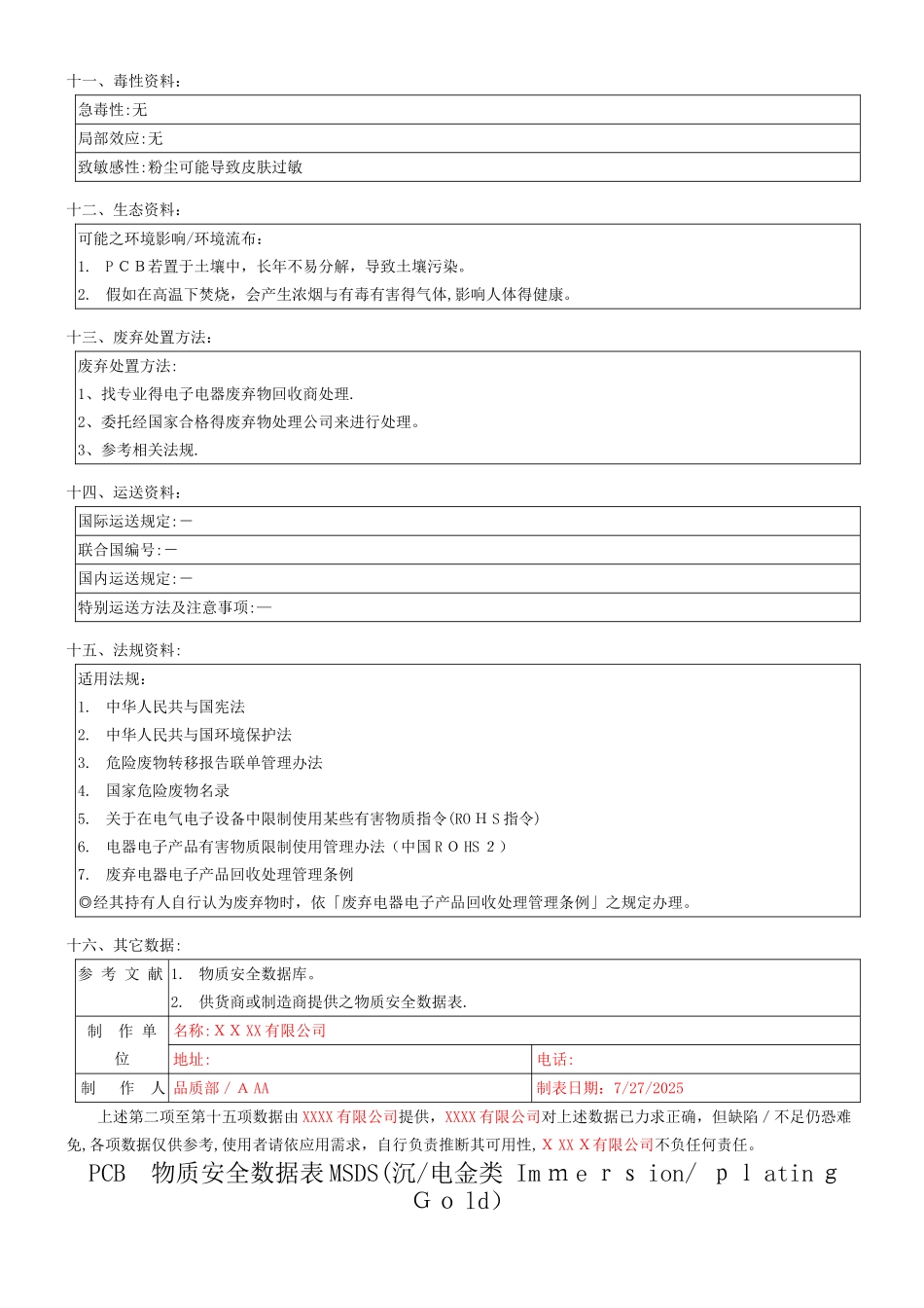 电路板 MSDS(2025最新最全-包含所有表面处理)_第3页