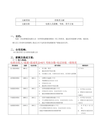 电销人员薪酬考核晋升方案