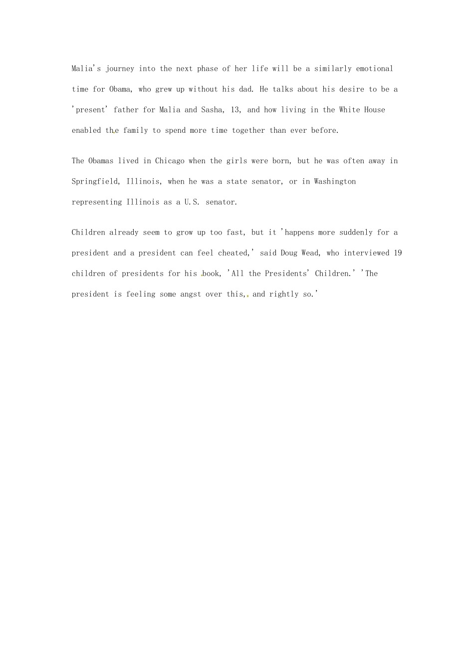 （每日一读）2014年高考英语8月考前突破 阅读理解能力 社会生活 奥巴马对女儿离家上大学表示不舍素材_第2页