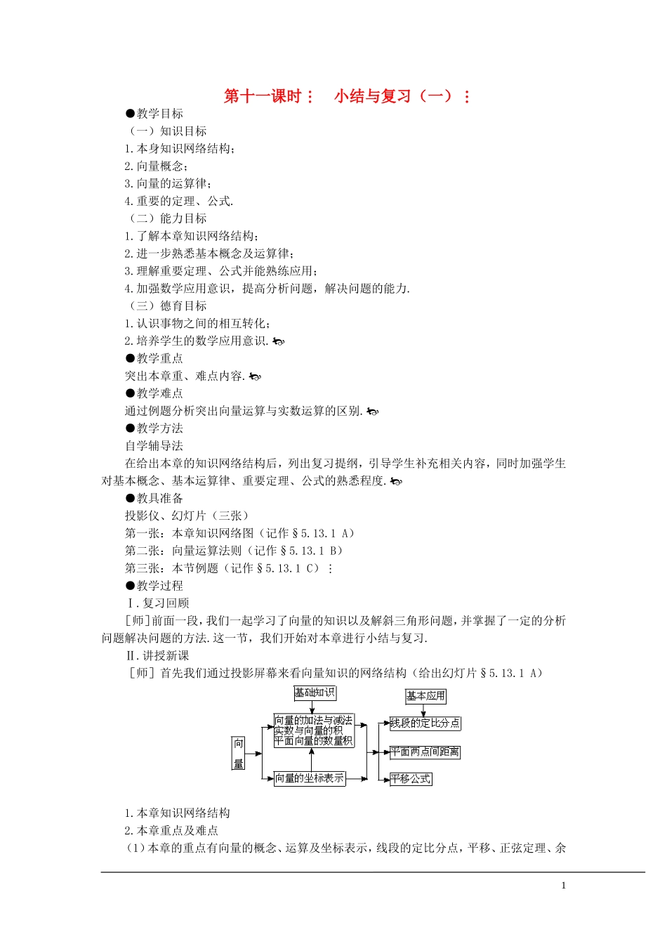 （新课程）2013高中数学 第十一课时 小结与复习（1） 教案 苏教版必修4_第1页