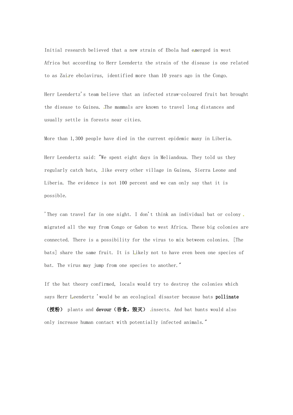 （每日一读）2014年高考英语8月考前突破 阅读理解能力 社会生活 科学家发现埃博拉病毒的源头素材_第2页