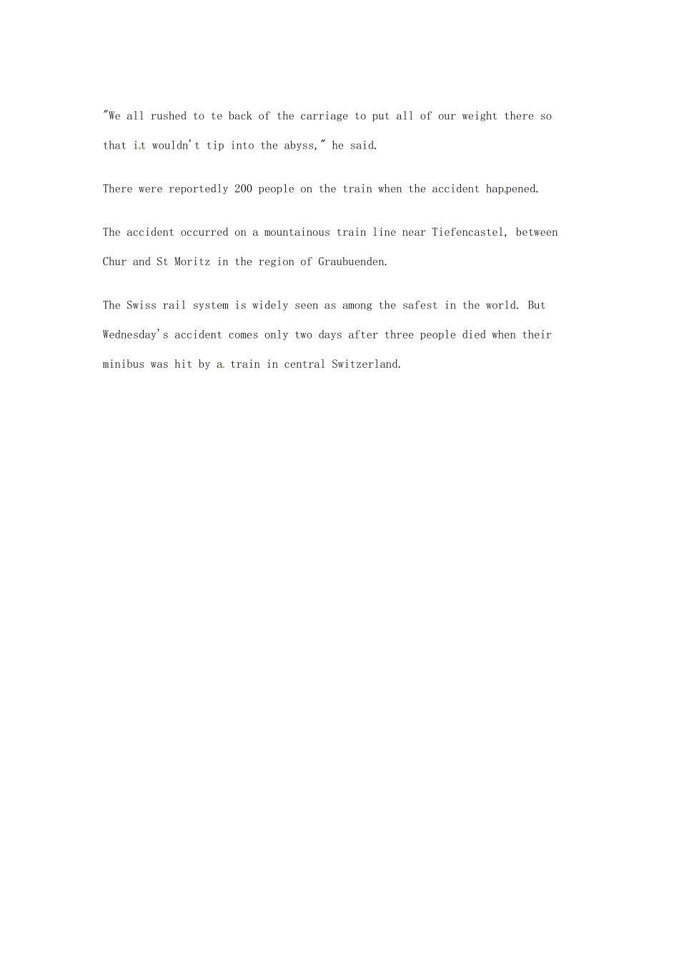 （每日一读）2014年高考英语8月考前突破 阅读理解能力 社会生活 瑞士发生泥石流灾害 导致火车脱轨素材_第2页