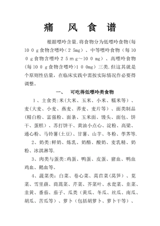 痛风病人食谱