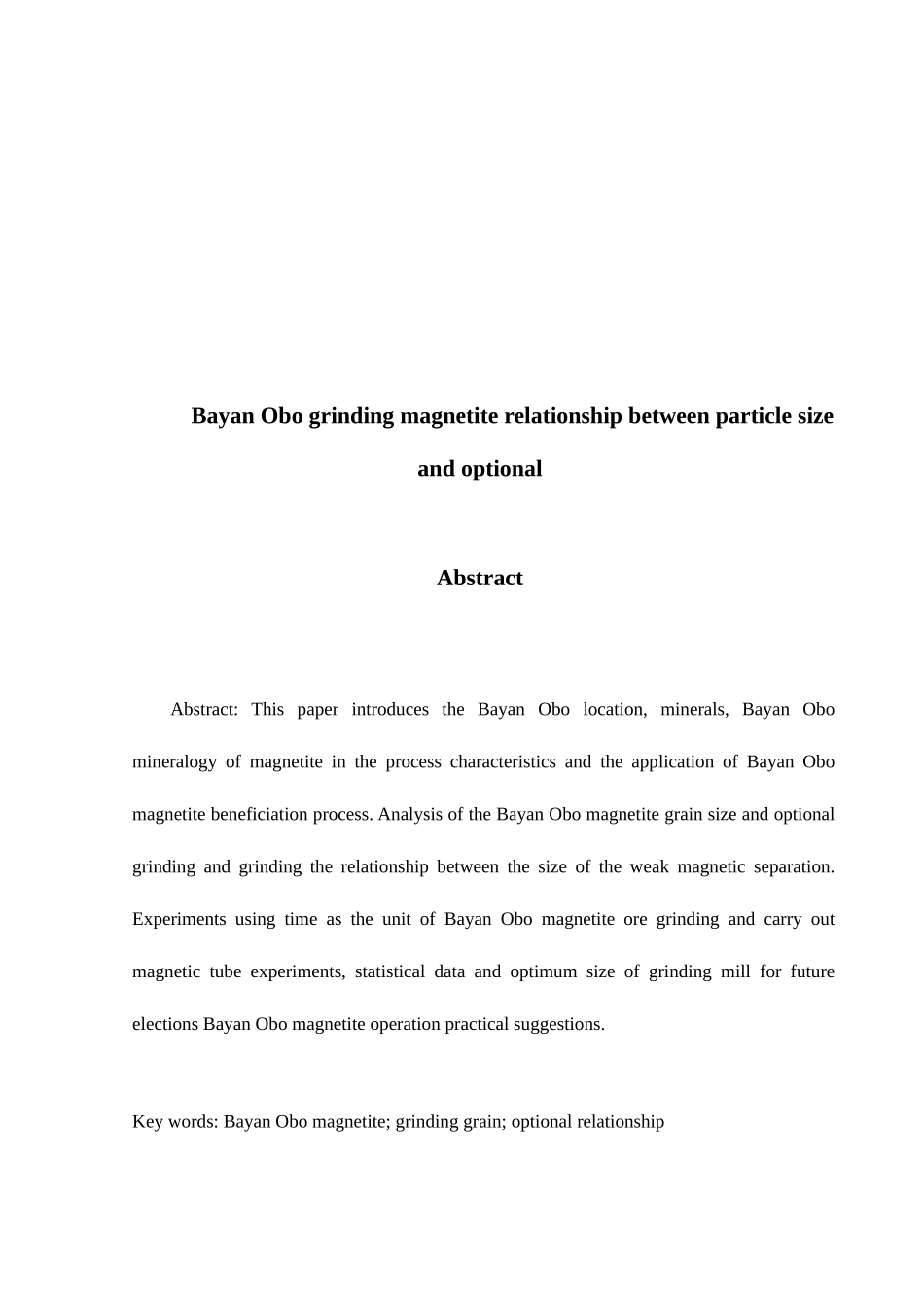 白云鄂博磁铁矿磨矿粒度与可选性关系研究-矿物加工工程专业毕业设计-毕业论文_第3页