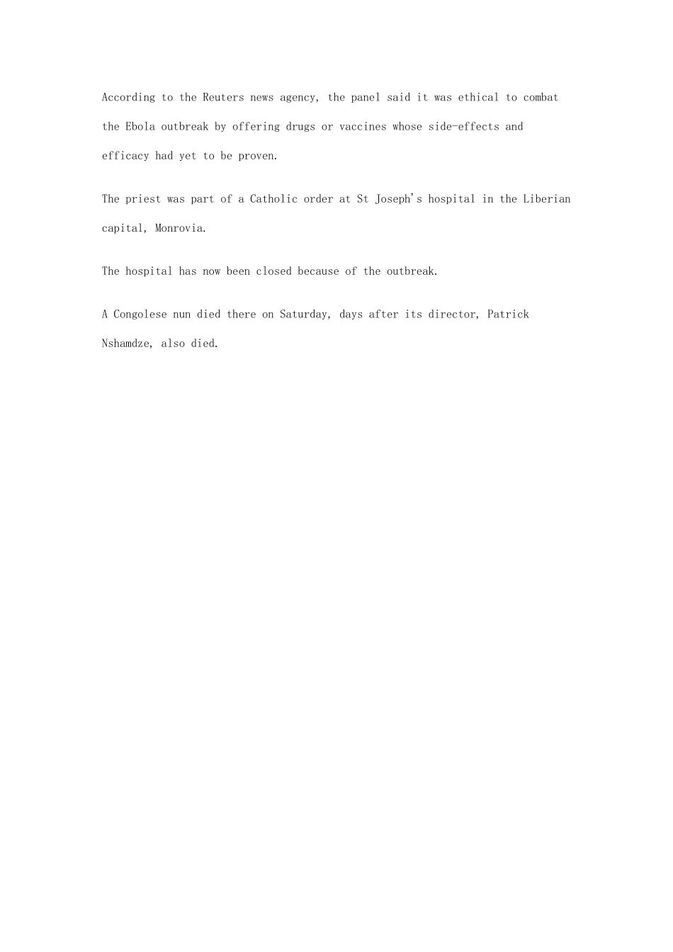 （每日一读）2014年高考英语8月考前突破 阅读理解能力 社会生活 西班牙传教士感染埃博拉病逝素材_第2页