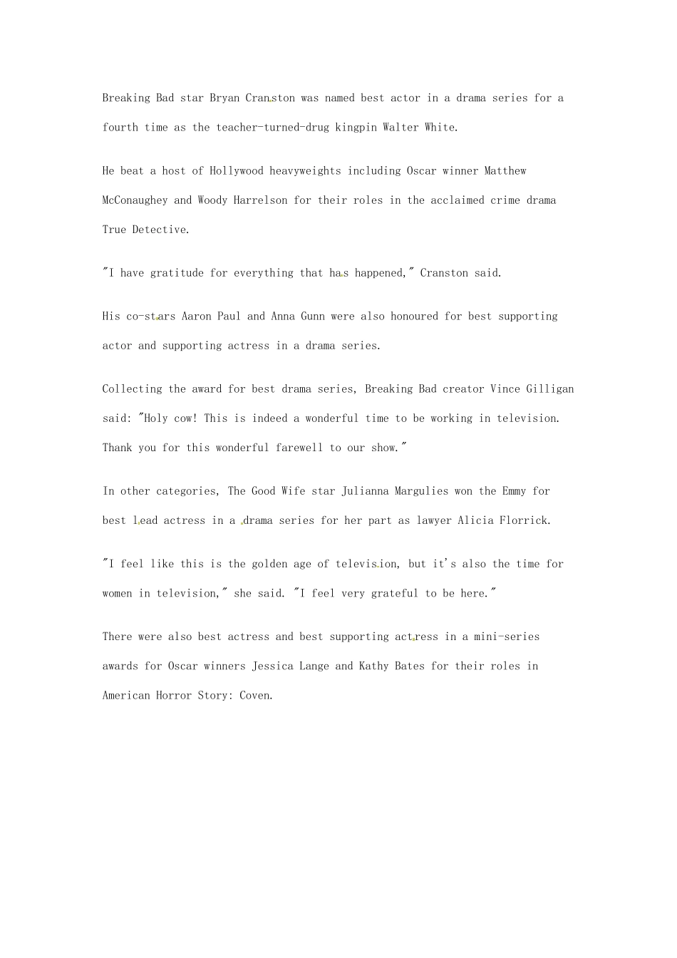 （每日一读）2014年高考英语8月考前突破 阅读理解能力 社会生活《绝命毒师》为本届艾美奖最大赢家素材_第2页