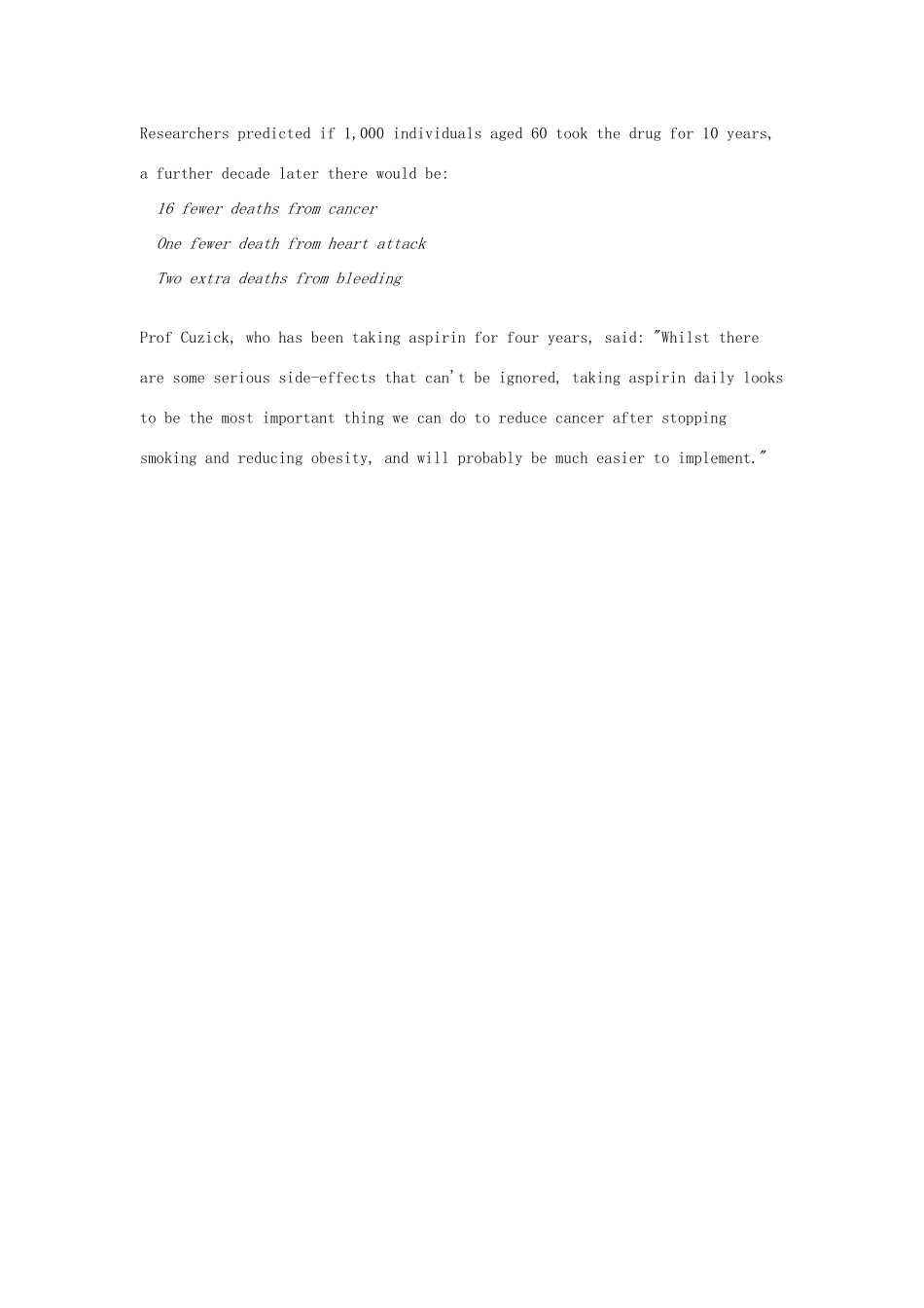 （每日一读）2014年高考英语8月考前突破 阅读理解能力 文化教育 阿司匹林能降低胃癌肠癌死亡率素材_第2页