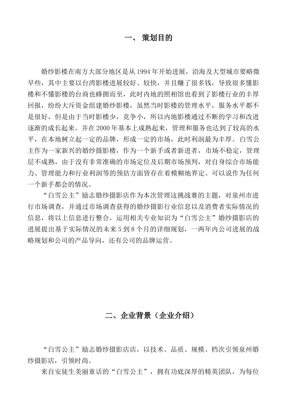 白雪公主婚纱和摄影公司发展策划案最新版_第3页