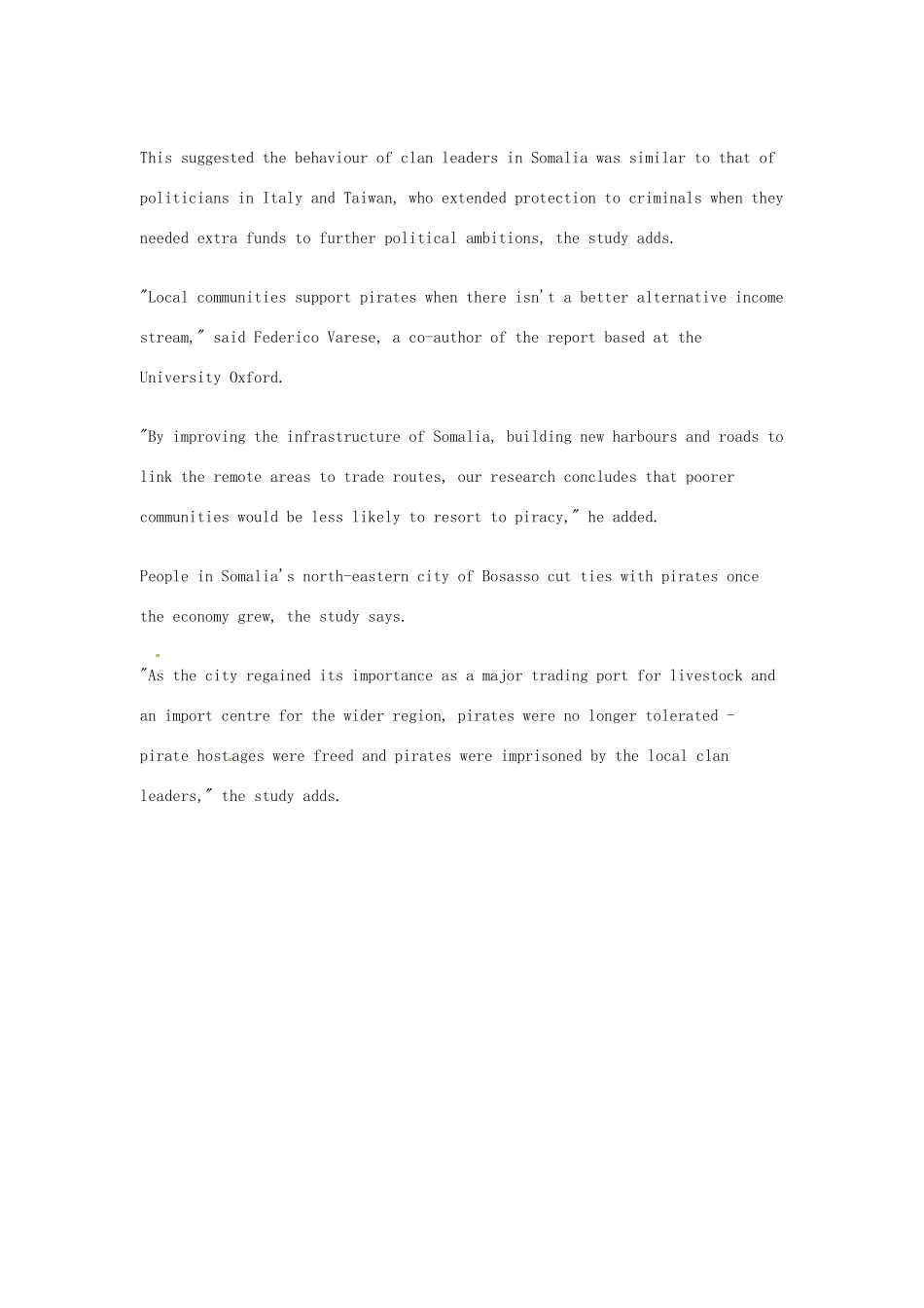 （每日一读）2014年高考英语8月考前突破 阅读理解能力 文化教育 对付索马里海盗 修路比战舰有效素材_第2页