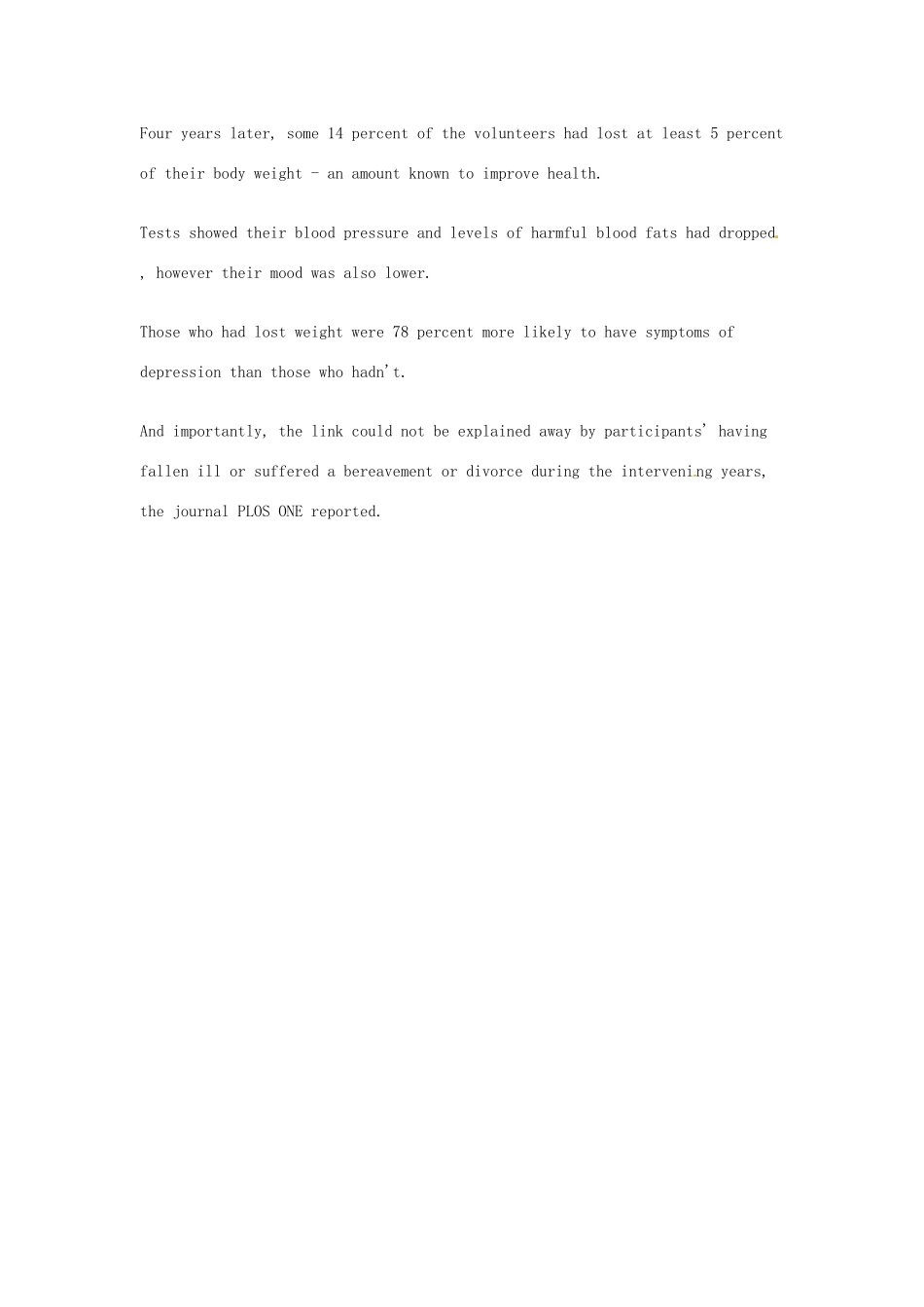 （每日一读）2014年高考英语8月考前突破 阅读理解能力 文化教育 节食让人感觉悲惨甚至抑郁素材_第2页