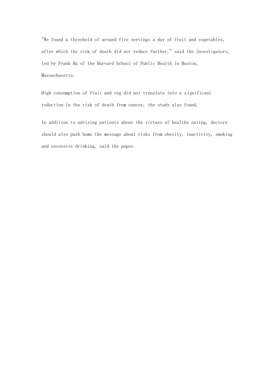 （每日一读）2014年高考英语8月考前突破 阅读理解能力 文化教育 每日五种蔬果 保持身体健康素材_第2页