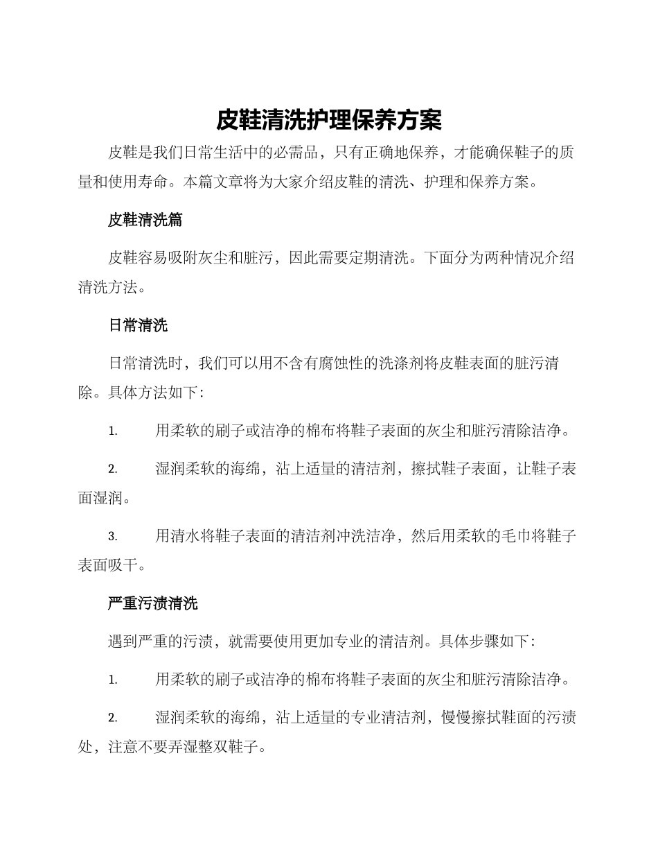 皮鞋清洗护理保养方案_第1页