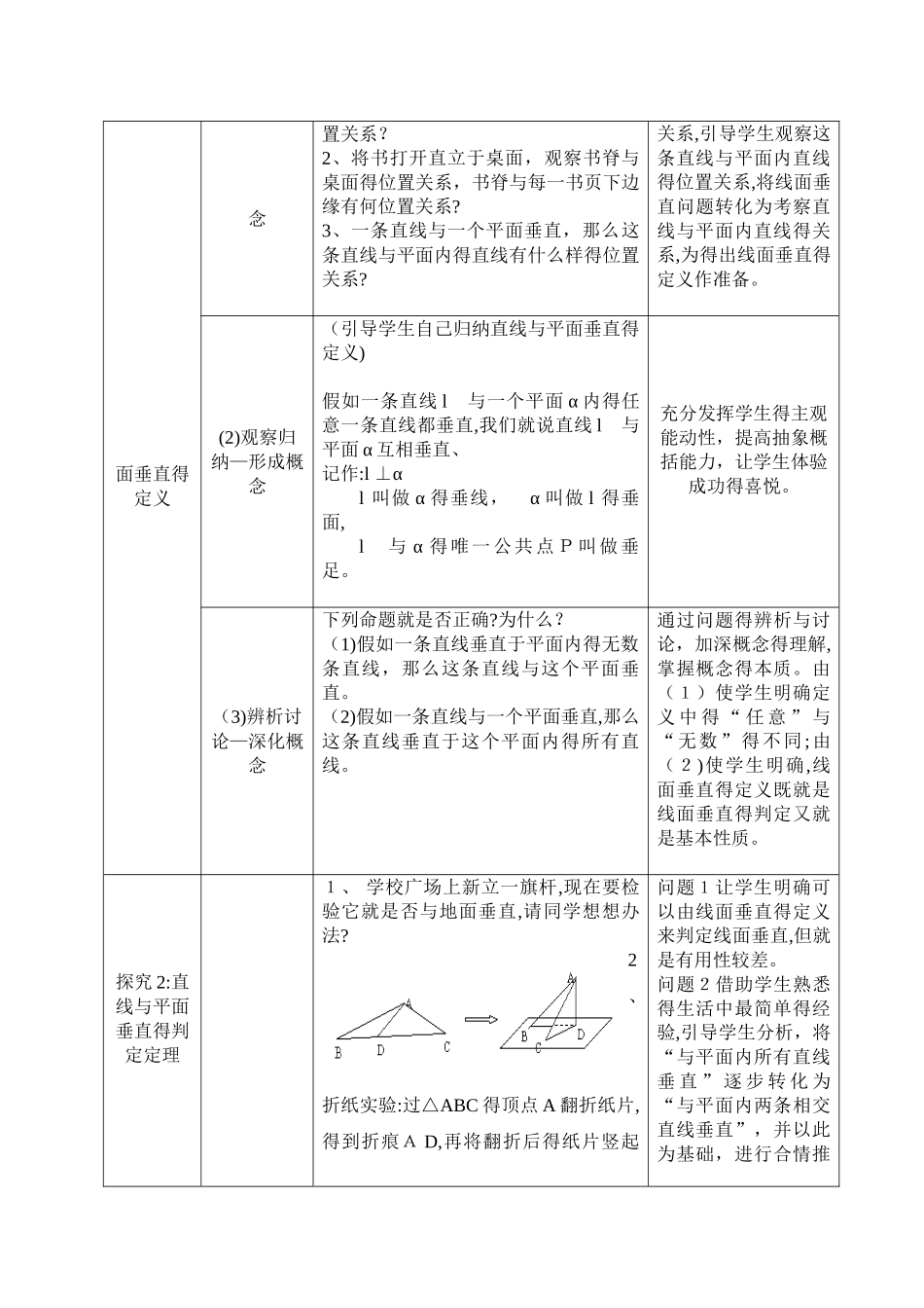 直线与平面垂直的判定说课稿_第3页