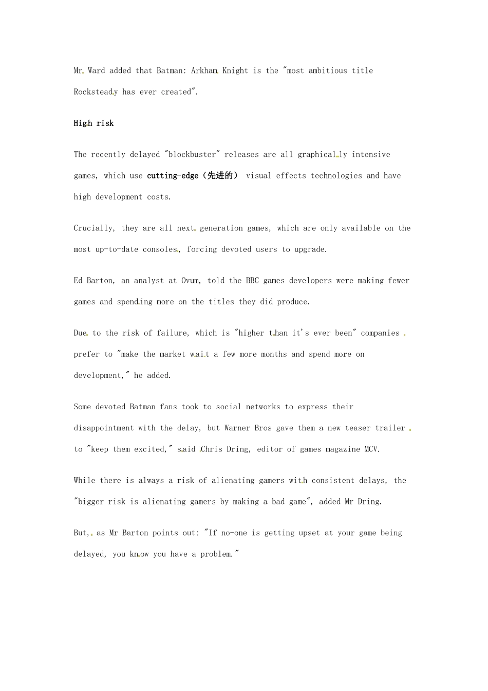 （每日一读）高考英语考前突破 阅读理解能力 文化教育 蝙蝠侠游戏《雅克罕姆骑士》将延迟发布素材 _第2页