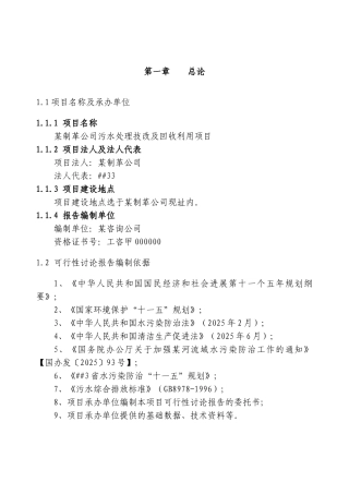 省市制革厂污水处理技改及回收利用建设项目立项建设项目可行性报告