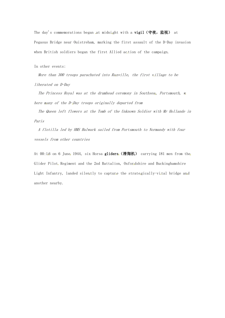 （每日一读）高考英语考前突破 阅读理解能力 文化教育 法国举行诺曼底登陆70周年纪念素材 _第2页