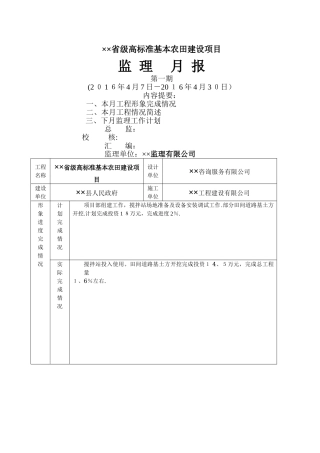省级高标准基本农田建设项目监理月报