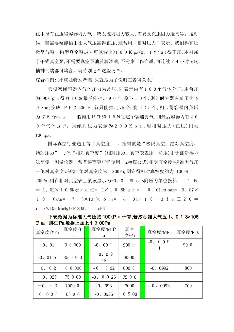 真空度、正压和负压关系及负压中MPa和Pa对应关系_第2页