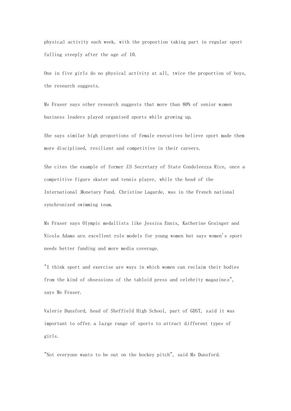 （每日一读）高考英语考前突破 阅读理解能力 文化教育 竞技运动有助女孩建立信心加强恢复力素材 _第2页