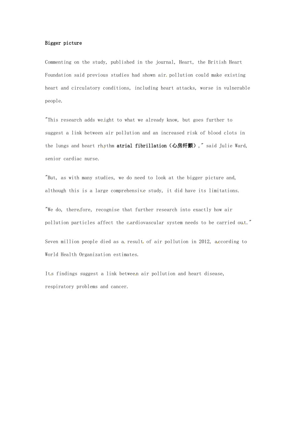 （每日一读）高考英语考前突破 阅读理解能力 文化教育 空气污染易引发心率不齐与肺血栓素材 _第2页