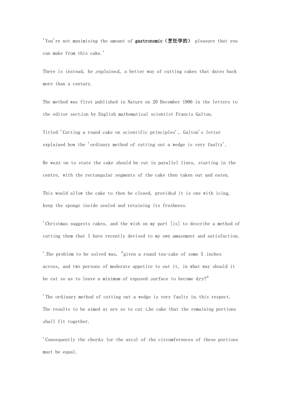 （每日一读）高考英语考前突破 阅读理解能力 文化教育 切蛋糕的最佳方式素材 _第2页