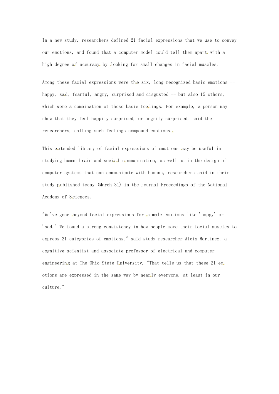 （每日一读）高考英语考前突破 阅读理解能力 文化教育 人类有21种表情素材 _第2页