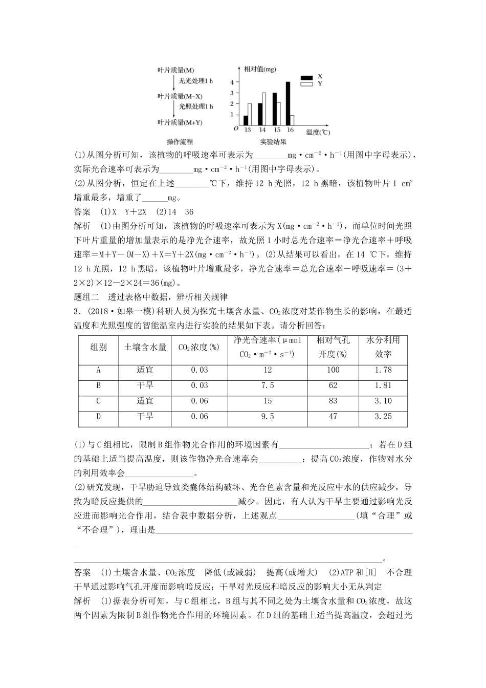 （江苏专版）高考生物二轮增分策略 专题二 细胞代谢 考点7 净光合作用速率和总光合作用速率及相关计算学案-人教版高三全册生物学案_第3页