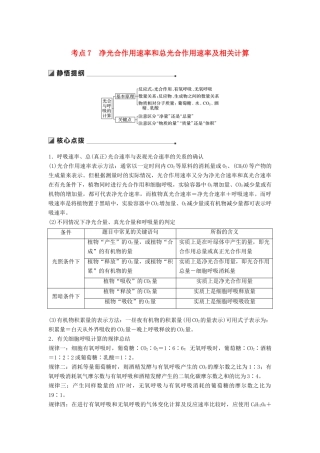 （江苏专版）高考生物二轮增分策略 专题二 细胞代谢 考点7 净光合作用速率和总光合作用速率及相关计算学案-人教版高三全册生物学案