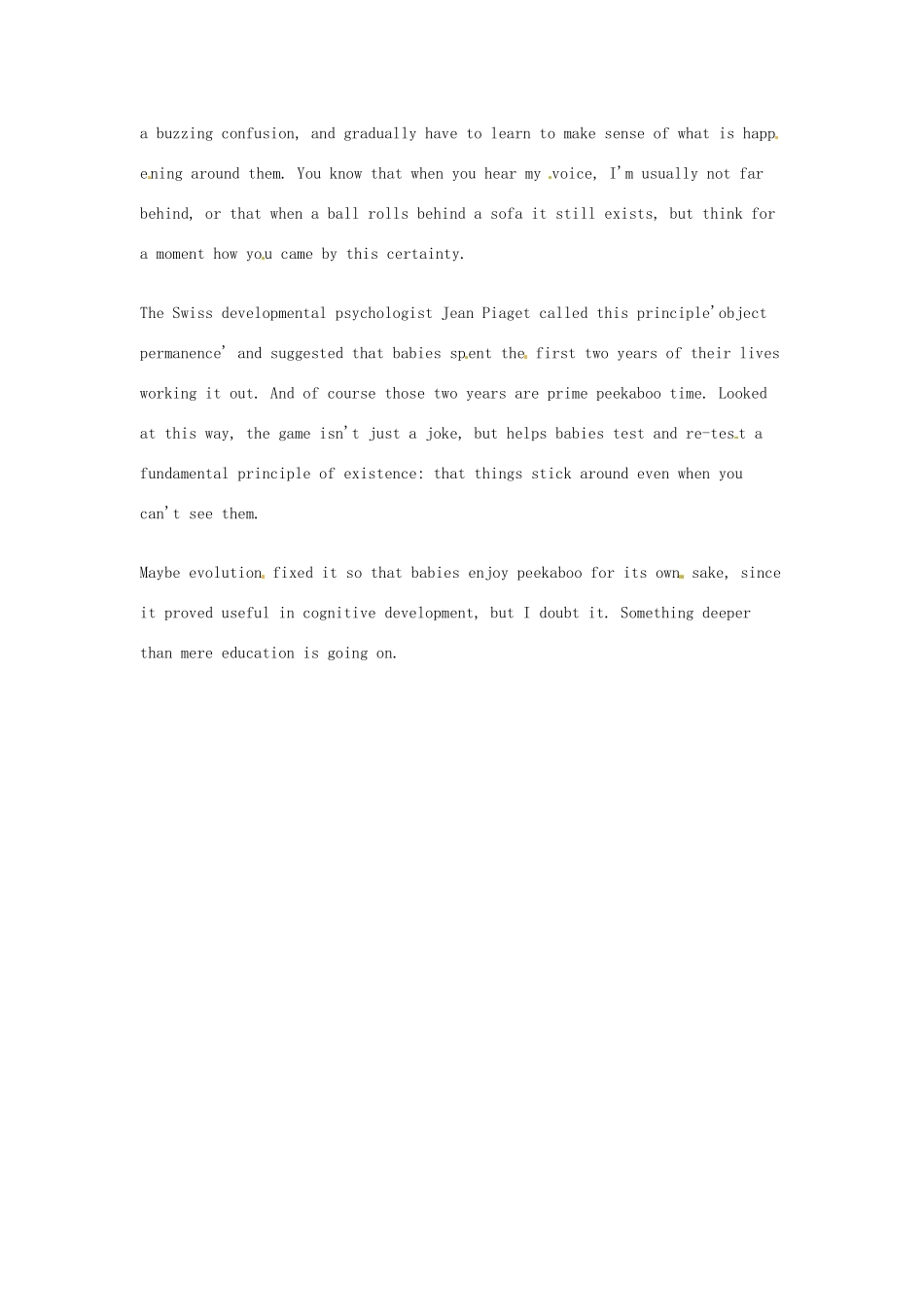 （每日一读）高考英语考前突破 阅读理解能力 文化教育 婴幼儿为何喜欢玩躲躲猫素材 _第2页