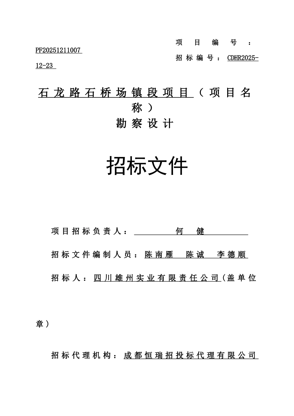 石龙路石桥场镇段项目勘察设计招标文件_第1页