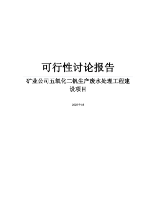 矿业公司五氧化二钒生产废水处理工程新建项目立项建设项目可行性报告