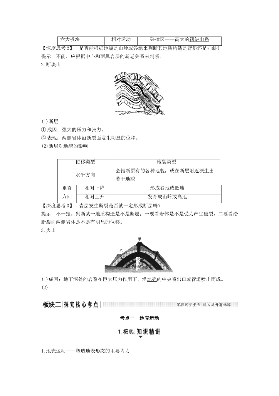 （江苏专用）高考地理一轮复习 第一部分 自然地理 第二单元 从地球圈层看地理环境 第7讲 内力作用与地表形态学案 鲁教版-鲁教版高三全册地理学案_第2页