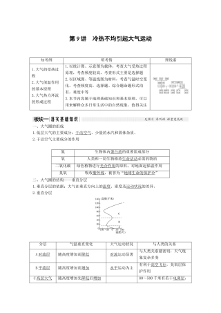 （江苏专用）高考地理一轮复习 第一部分 自然地理 第二单元 从地球圈层看地理环境 第9讲 冷热不均引起大气运动 第1课时学案 鲁教版-鲁教版高三全册地理学案