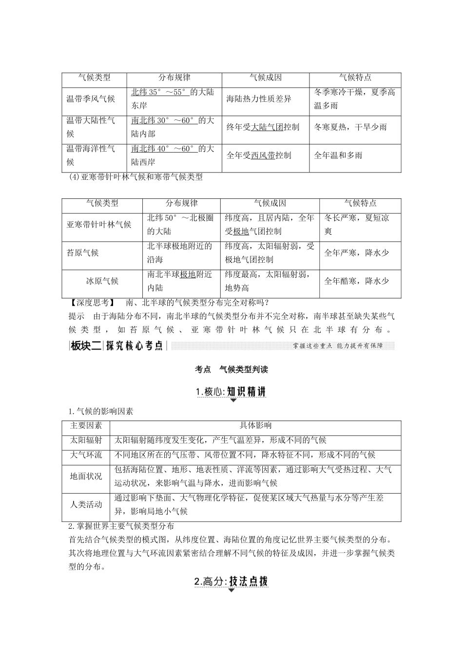 （江苏专用）高考地理一轮复习 第一部分 自然地理 第二单元 从地球圈层看地理环境 第12讲 世界气候分布、成因、特征学案 鲁教版-鲁教版高三全册地理学案_第2页