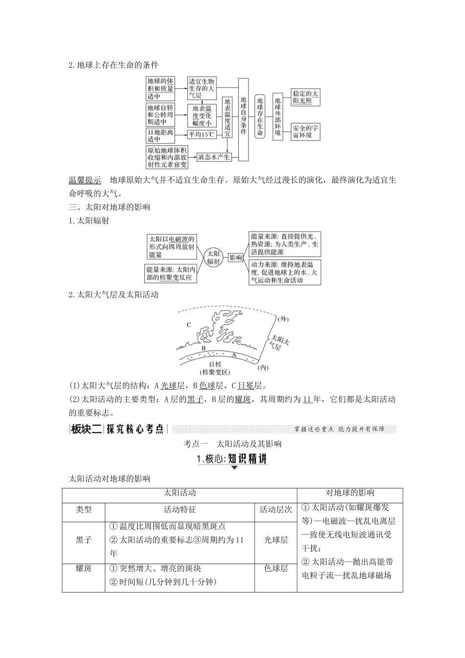 （江苏专用）高考地理一轮复习 第一部分 自然地理 第一单元 从宇宙看地球 第2讲 宇宙中的地球和太阳对地球的影响学案 鲁教版-鲁教版高三全册地理学案_第2页