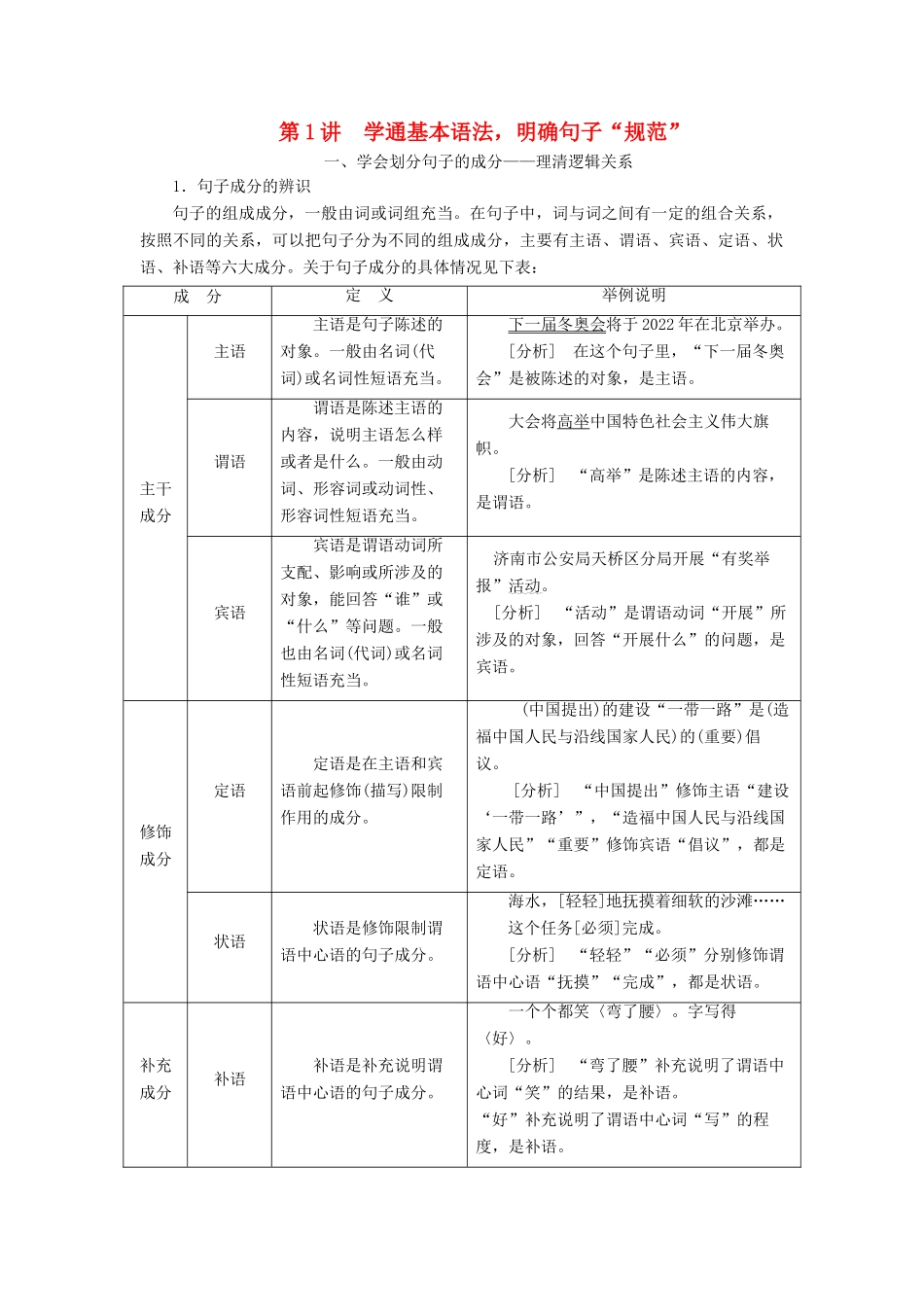 （江苏专版）高考语文一轮复习 第一板块 专题二 第1讲 学通基本语法明确句子“规范”学案（含解析）-人教版高三全册语文学案_第1页