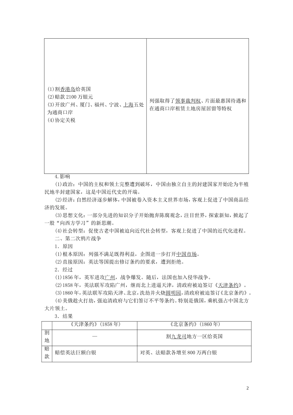 （江苏专用）高考历史一轮复习 模块1 第3单元 近代中国反侵略、求民主的潮流 第4讲 从鸦片战争到八国联军侵华教学案-人教版高三全册历史教学案_第2页