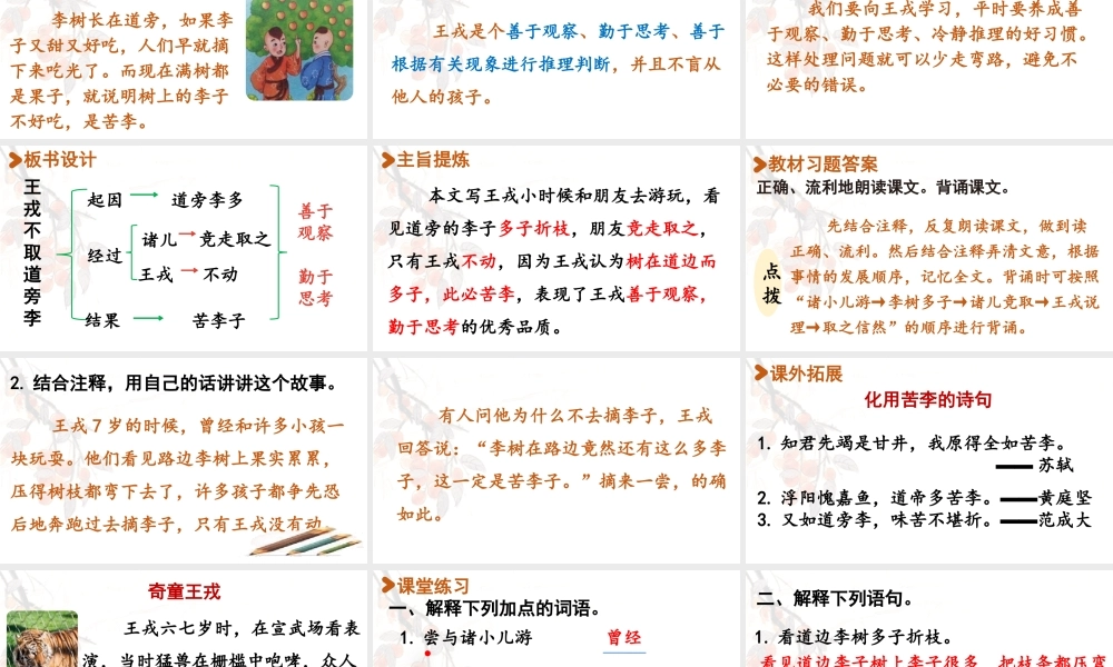 2025秋最新教材统编版语文四年级（上）第八单元-25《王戎不取道旁李》第2课时【课件】