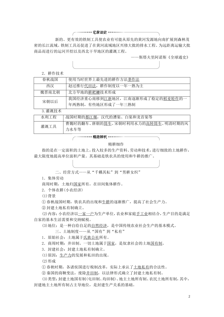 （江苏专用）高考历史一轮复习 模块2 第6单元 古代中国经济的基本结构与特点 第12讲 发达的古代农业和手工业教学案-人教版高三全册历史教学案_第2页