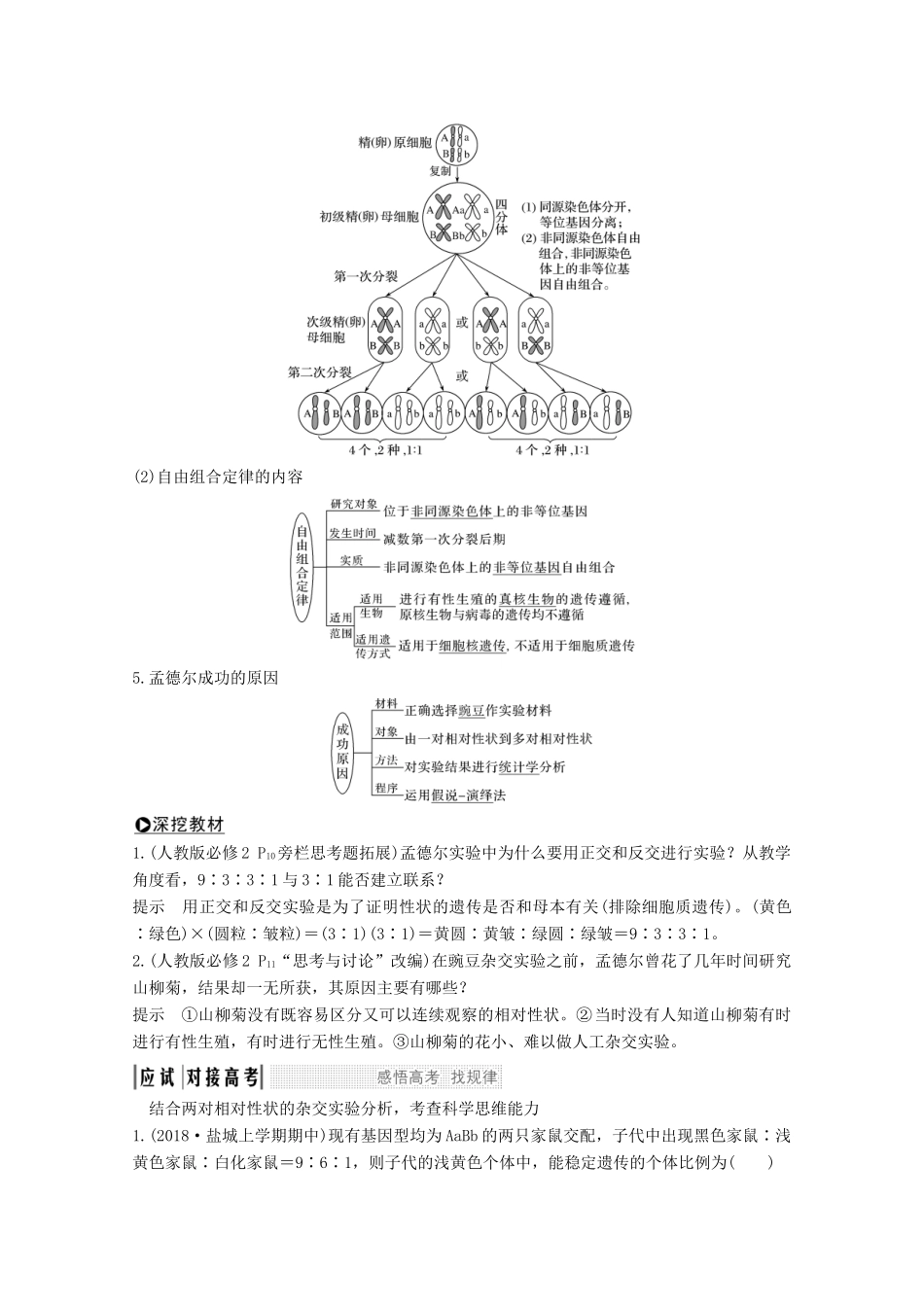 （江苏专用）高考生物总复习 第五单元 第14讲 基因的自由组合定律教案（必修2）-人教版高三必修2生物教案_第3页
