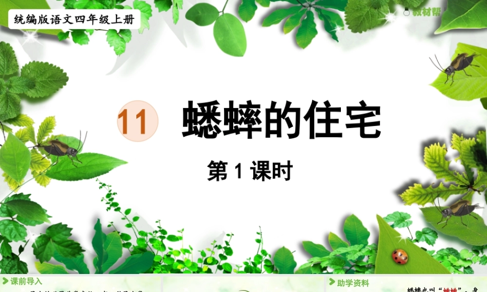 2025秋最新教材统编版语文四年级（上）第三单元-11《蟋蟀的住宅》第1课时【课件】